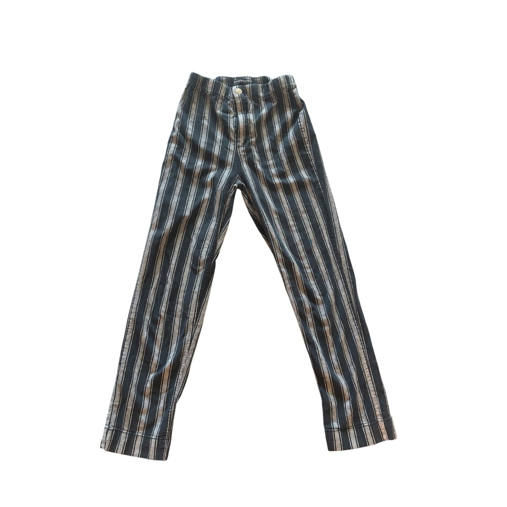 Brandy Melville Striped High Waisted Cotton Pants Black White Straight Leg OS